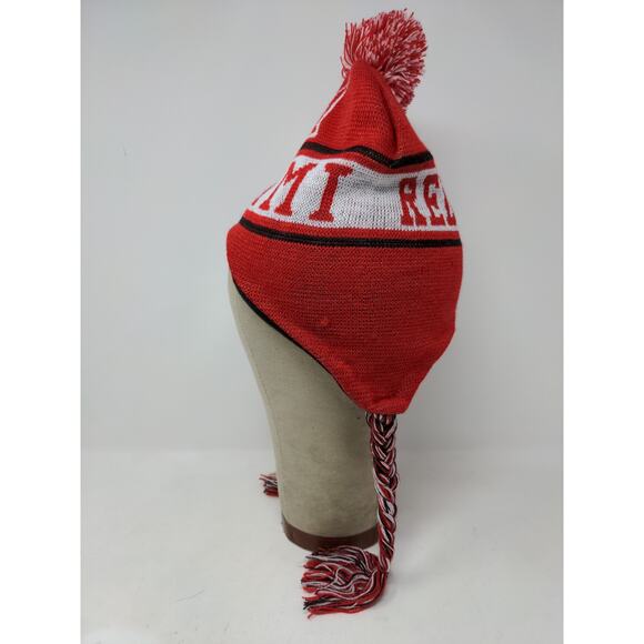 Miami Florida Beanie Hat 100% Acrylic Red & White W/Pom Pom and Strings - Picture 4 of 11
